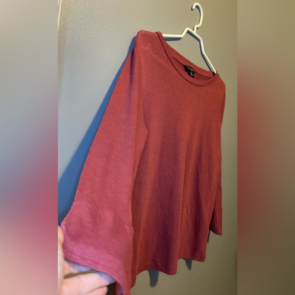 Linen blend bell sleeve sweater top